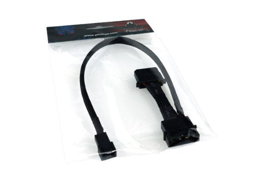 Phobya Adapter Cable, 4-Pin Molex to 3-Pin (12V), 30cm, Sleeved, Black