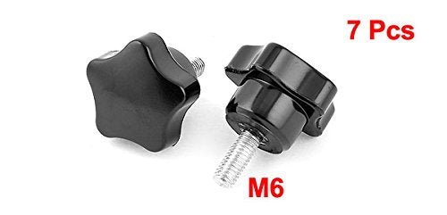 uxcell M6 6mm Dia 15mm Length Thread Star Head Screw Knob Handle Black 7Pcs
