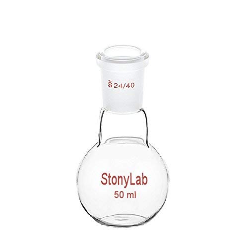 StonyLab Glass 50ml Heavy Wall Single Neck Flat Bottom Boiling Flask, with 24/40 Standard Taper Outer Joint, 50ml 50 mL