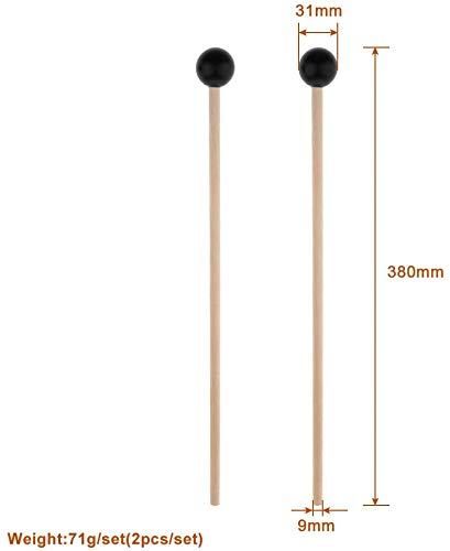 Alnicov Drum Bell Mallets Rubber Mallets with Maple Wood Handle Black Drumstick for Percussion Bell Glockenspiel (1 Pair)