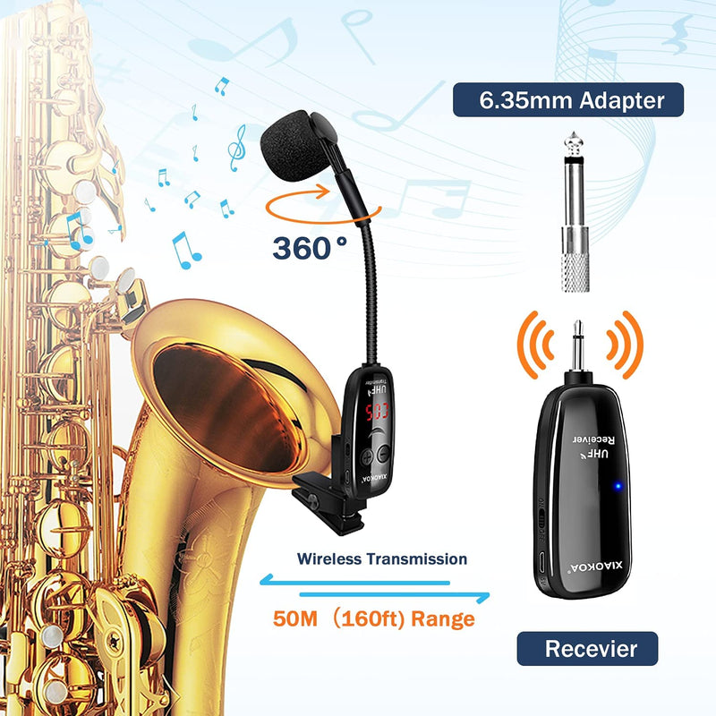 Wireless Saxophone Microphone UHF for Musical Instruments Speaker Voice Amplifier with Receiver Clip Professional Orchestra Trumpet Saxo HiFi Megaphone Condenser Portable Handheld Mini Mic
