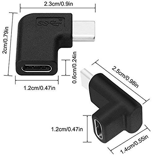 USB C Type C Adapter, Qaoquda 2 Pack 90 Degree Right & Left and Upward & Downward Angled USB 3.1 Type C (USB-C) Male to Female Extension Adapter for Laptop, Tablet & Mobile Phone (USB C M/F 90° 2Pack) USB C M/F 90° 2Pack