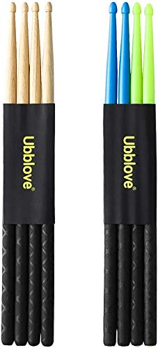 Drumsticks 5A 2 pair with ANTI-SLIP Handles for Drum Light Durable Wooden Drum 2 Pair Drum Sticks for Kids Adults Musical Instrument Percussion Accessories (2 pair Wooden) 2 pair Wooden