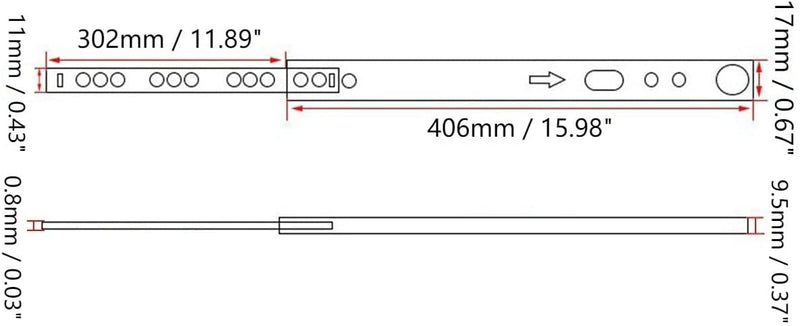Juvielich Drawer Slides 2 Fold Ball Drawer Slides Track Rail 16" Length 0.67" Wide Silver White 1 Pair