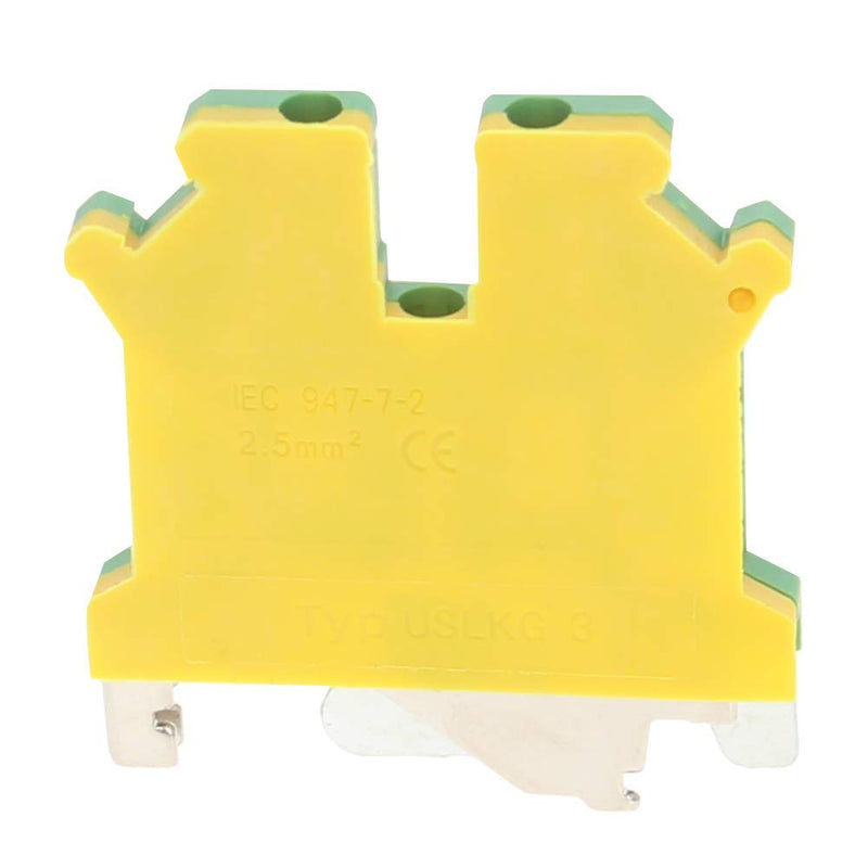 Fielect 10Pcs 0.2-2.5mm2 USLKG3 DIN Rail Mount Grounding Terminal Block DIN Rail Terminal Blocks Screw Clamp Connector DIN Rail Mount Kit, 800V 34A, Yellow-Green