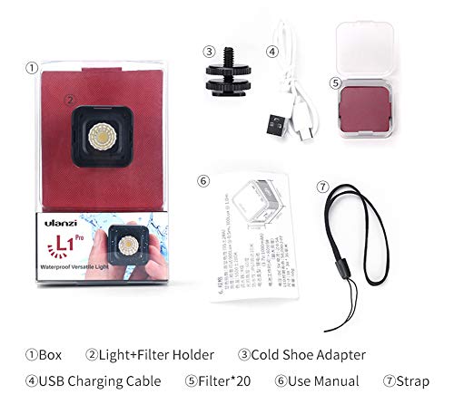 ULANZI L1 Pro Mini LED Light Waterproof LED Lighting with 20 Color Gels for Smartphone Camera Drone Photography,Video, Underwater,Compatible w DJI OSMO Action Gopro 8 7 6 5 iPhone DSLR Cameras