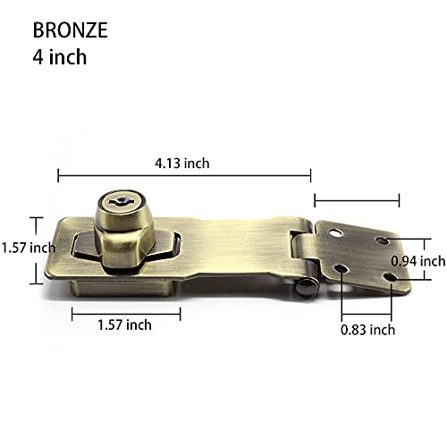 2 Packs Keyed Hasp Locks Twist Knob Keyed Locking Hasp for Small Doors, Cabinets and More,Stainless Steel Steel, Hasp Lock Catch Latch Safety Lock Door Lock with Keys (4inch, Bronze) 4inch
