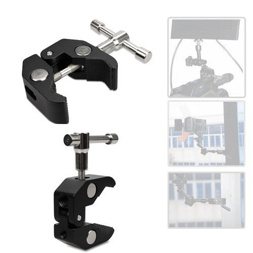 Super Clamp Camera Clamp w/ 1/4"-20 and 3/8"-16 Thread for Cameras, Lights, Umbrellas, Hooks, Shelves, Plate Glass, Cross Bars,Photo Accessories and More Mini Super Clamp