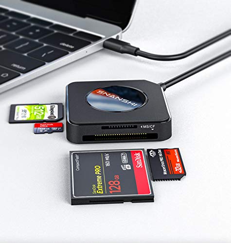 USB C SD Card Reader 4 in 1,SNANSHI SD Card Reader USB C Card Hub Adapter 5Gbps Read 4 Cards Simultaneously for CF, CFI, TF, SDXC, SDHC, SD, MMC, Micro SDXC, Micro SD, Micro SDHC, MS, UHS-I