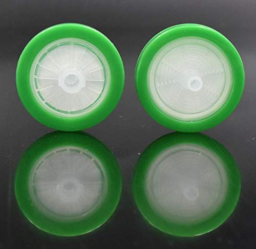 100 Count Syringe Filter, Nylon Hydrofilic Membrane 25mm Diameter 0.22um Pore Size, Syringe Lab Filters, Non Sterile Filtration (Green)