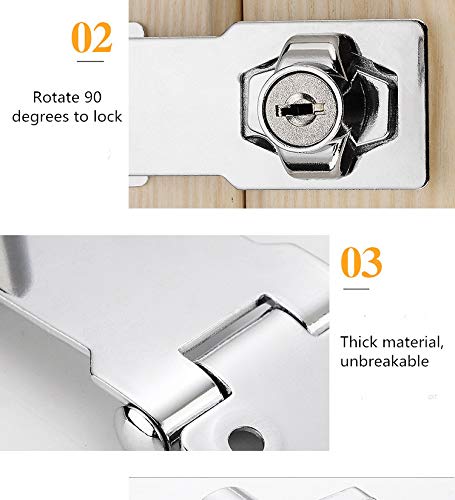 2 Packs Keyed Hasp Locks Twist Knob Keyed Locking Hasp for Small Doors, Cabinets and More,Stainless Steel Steel, Hasp Lock Catch Latch Safety Lock Door Lock with Keys (4inch, Silver) 4inch
