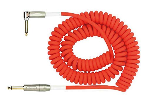 [AUSTRALIA] - KIRLIN Cable Kirlin IMK-202PFGL-30/RDF-Straight to Right Angle ¼” Premium Coil Instrument Cable, Red Translucent PVC Jacket-30ft, (IMK-202PFGL-30/RDF) 