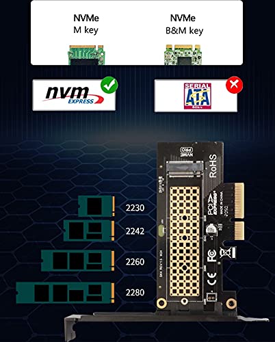 M.2 NVMe to PCIe Adapter NVMe M-Key (AHCI NVMe) SSD to PCIe 3.0 x4 Adapter - Support M.2 PCIe 2280 2260 2242 Samsung PM961 960EVO SM961, PM951,sm951, 870, Intel 600P liteon T10 SSD PCIe NVMe Adapter