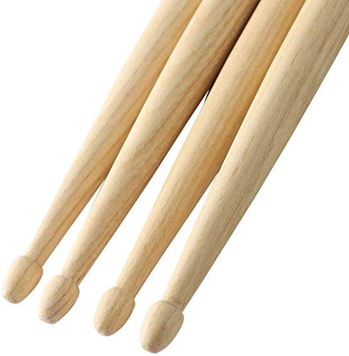 Drumsticks 5A 2 pair with ANTI-SLIP Handles for Drum Light Durable Wooden Drum 2 Pair Drum Sticks for Kids Adults Musical Instrument Percussion Accessories (2 pair Wooden) 2 pair Wooden