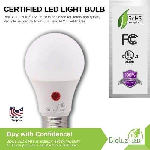 Bioluz LED Dusk to Dawn A19 Bulb Photocell Photosensor Auto On/Off, 9W, UL, Instant ON and 3 Min Delay Off, 3000K Soft White, Indoor/Outdoor Lighting Lamp Garage, Hallway, Yard, Porch