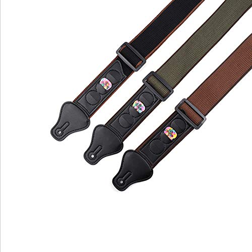 Guitar Strap with 3 Pick Holders and 3 Picks Soft Cotton Adjustable Strap with Leather Ends for Acoustic/Electric Guitar/Bass (green) green