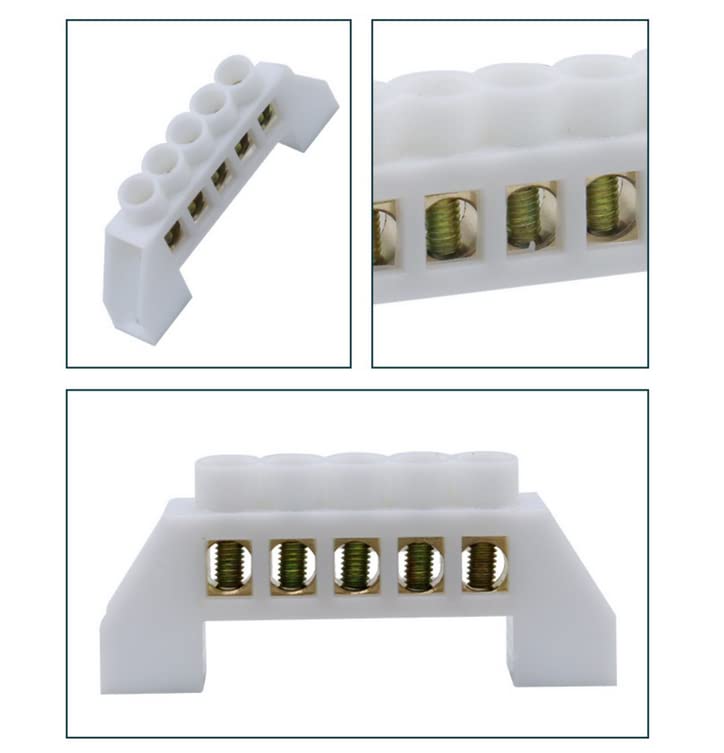 Fielect 7Pcs Terminal Bus Bar 5 Positions Terminal Block Connector Bar 6.07mm Wire Dia Screw Terminal Grounding Strip Bus Bar Single Row High Bridge Design Electric Barrier Bus Bars 7Pcs KT058-5