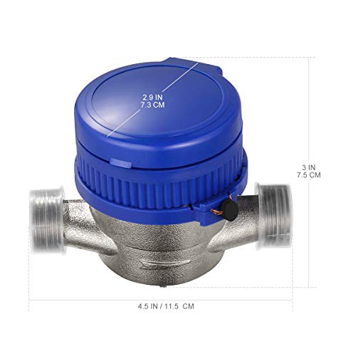 15mm 1/2 inch Cold Water Meter with Fittings for Garden & Home Usage Metering Applications Gardening Accessories