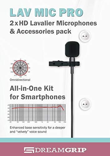 [AUSTRALIA] - 2HD Lavalier Lapel Microphone Full Accessories Pack DREAMGRIP LAV PRO for iPhone, Samsung, Any Other Phones with Extensions, Invisible Mic Holders & More, Best Studio-Quality Sound Kit for Youtubers 