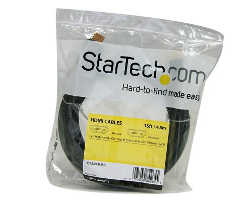 StarTech.com 15 ft High Speed HDMI Cable with Ethernet - Ultra HD 4k x 2k HDMI Cable - HDMI to HDMI M/M - 1080p Audio/Video, Gold-Plated (HDMIMM15HS) Black 15 ft / 4.5m Normal