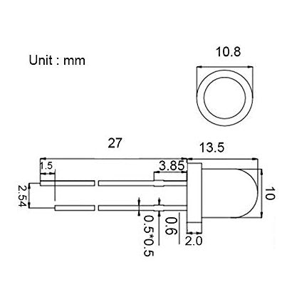 Xiaoyztan 100 Pcs White Light Clear Bright LED Lamps Light Emitting Diffused Diodes 10mm Head Diameter