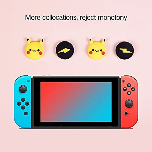 PERFECTSIGHT Cute Thumb Grip Caps 4PCS Compatible with Nintendo Switch & Switch Lite,Soft Silicone Cover for Joy-Con Controller (Pikachu)