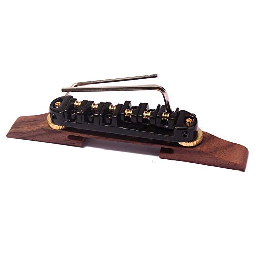 Alnicov Black Plated Roller Saddles Rosewood Bridge Set For Jazz Guitar