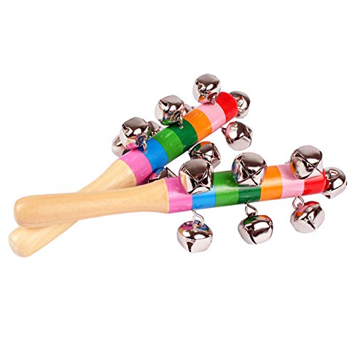 Geicyjiecy 10PCS Vivid Color Rainbow Hanlde Jingle Bells School Kids Musical Rhythm Toys Baby Shaker Rattle Toys for Birthday Party