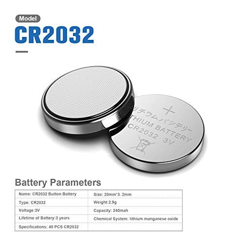 GutAlkaLi CR2032 Lithium 3V Battery, Electronic Coin Cell Button for Toys Calculators Watches(40 Pcs)