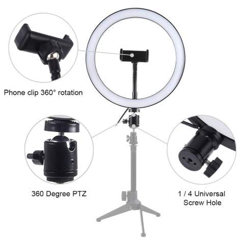 Ring Light 10 Inches - Gemwon O Ring Lights with Phone Holder, 3 Dimmable Color 10 Brightness Levels, LED Lighting for Phone/Streaming/YouTube Video/Photography/Makeup