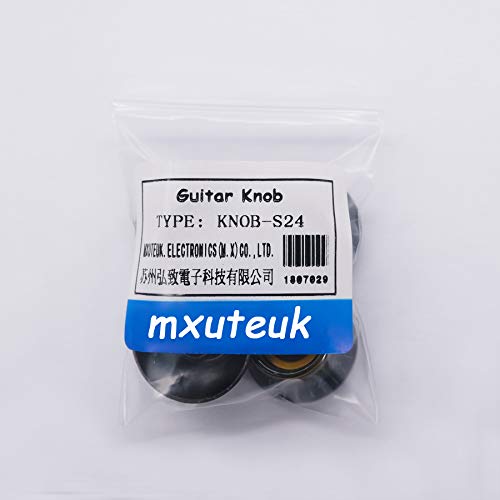 mxuteuk 4pcs Custom Bell Knobs Black w/Gold Custom Electric Guitar Bass Top Hat Knobs Speed Volume Tone AMP Effect Pedal Control Knobs KNOB-S24