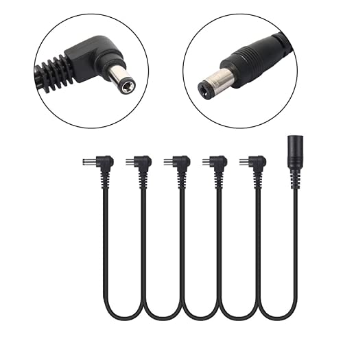 Guitar Bass Accessories 9V DC 5-Way Right Angle Plug Daisy Chain Power Cable for Guitar Pedal Power Supply Adapter,Guitar Effects Pedal Power Supply Cable,9V 2A Splitter Cord