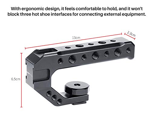 R005 Camera Top Handle Camera Top Cheese Handle Grip Universal Video Stabilizing Rig W 3 Cold Shoe Adapters to Mount Microphone, LED Light, Monitor, Easy Low Angle Shoots Metal