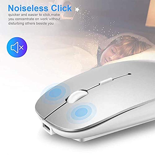 Bluetooth Mouse for Laptop/iPad/iPhone/Mac(iOS13.1.2 and Above) / Android PC, Wireless Mouse Slim USB Rechargable Quiet Mice for Windows/Linux/Notebook/Mac/MacBook Air, Bluetooth4.0 Silver