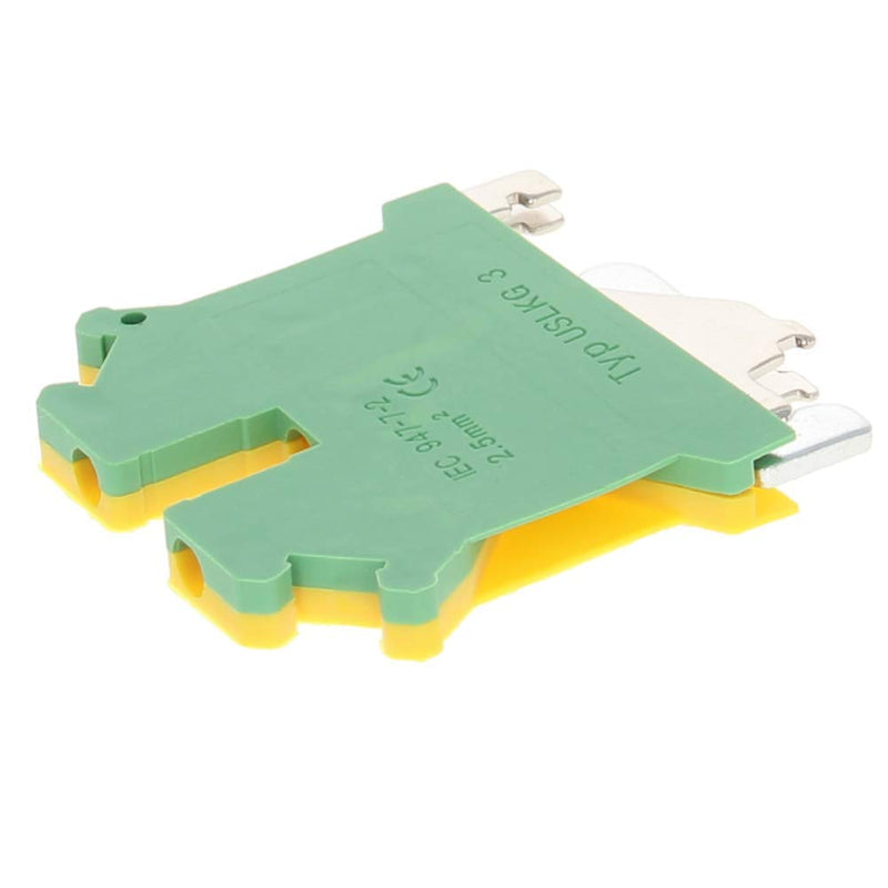 Fielect 10Pcs 0.2-2.5mm2 USLKG3 DIN Rail Mount Grounding Terminal Block DIN Rail Terminal Blocks Screw Clamp Connector DIN Rail Mount Kit, 800V 34A, Yellow-Green