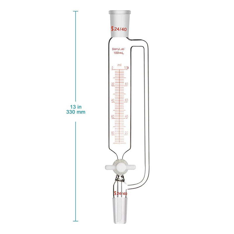 stonylab Pressure Equalizing Graduated Addition Funnel, Borosilicate Glass Dropping Funnel 24/40 Joint 100ml with PTFE Stopcock for Laboratory (100ml) 100 ml