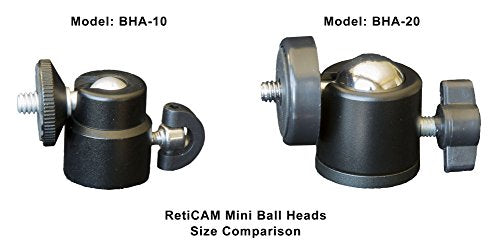 RetiCAM Mini Ball Head BHA20 - Metal Ballhead 360° Pan 90° Tilt Tripod Mount - BHA20, Aluminum
