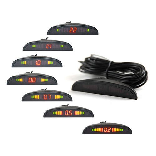 4 Parking Car Parking Sensor Kit LED Display View Reverse Backup Radar System Backup Sensor Reversing Sensors Universal Auto Radar Detector Sensors Radar Buzzer Beep-Beep Alarm Indicator Red