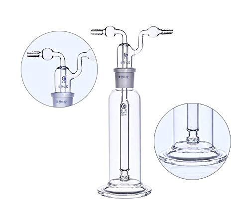 Lab Gas Washing Bottle Glass 250ML Vacuum Trap with Two Bend Tubes 29/32 Joint Borosilicate Glass for Chemistry Lab Glassware Kit