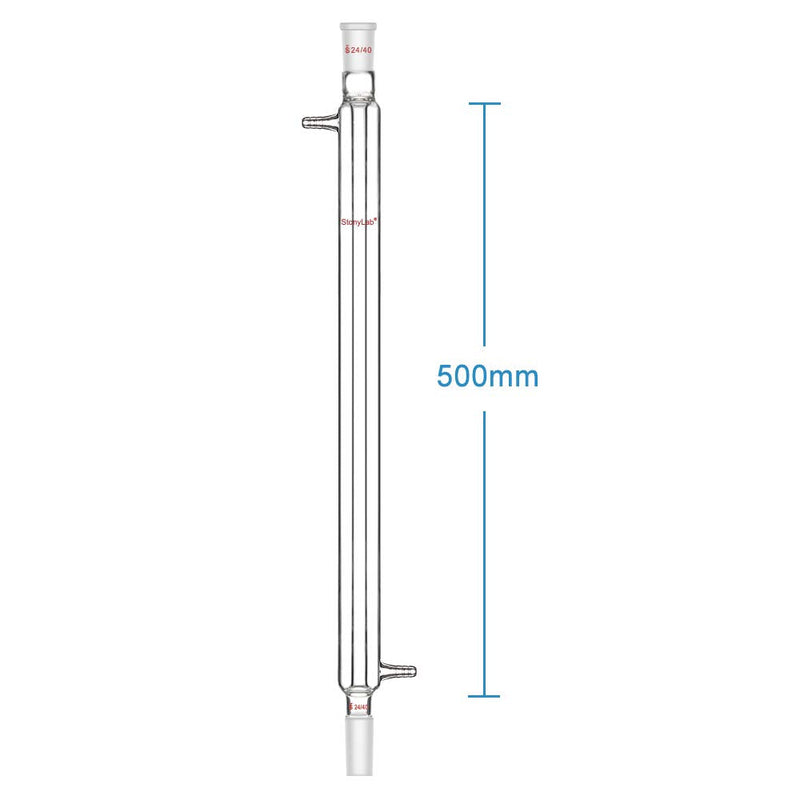 StonyLab Borosilicate Glass Liebig Condenser with 24/40 Joint 500mm Jacket Length Lab Glass Condenser 500 mm