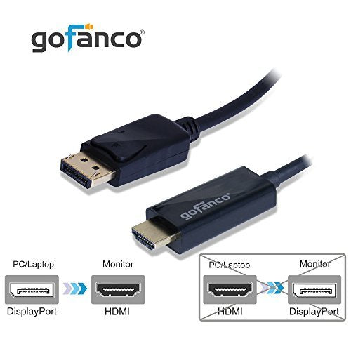gofanco 6 Ft. DisplayPort 1.2 to 4K HDMI Cable Adapter [Gold Plated] for DP Systems to HDMI Ultra HDTVs or Monitors (DP4kHDMI6F) 6 Feet
