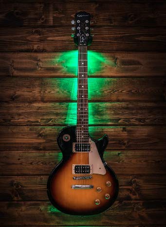 MuzicLight Guitar Wall Hanger and Guitar Wall Mount Bracket Holder for Acoustic and Electric Guitars with Illuminated LED Display ambient lighting (Green LEDs)