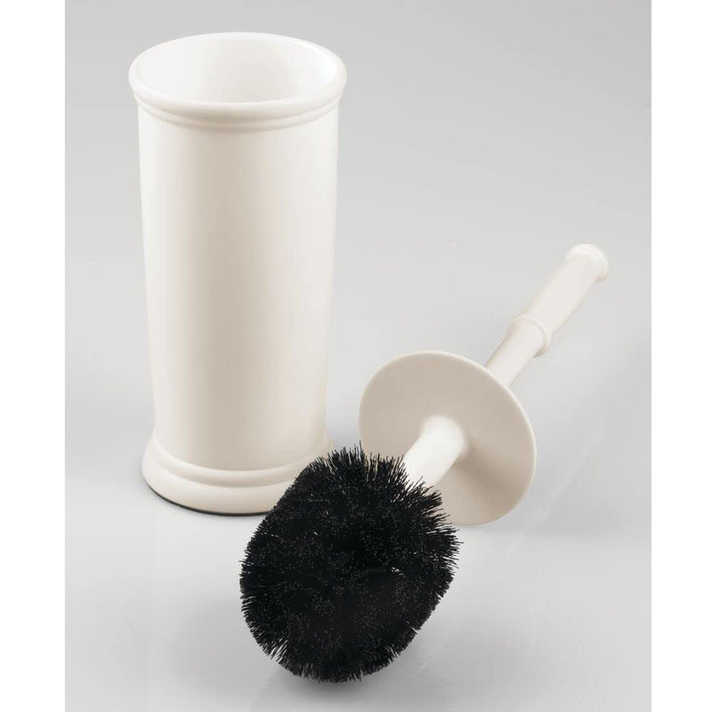 mDesign Compact Freestanding Plastic Toilet Bowl Brush and Holder for Bathroom Storage and Organization - Space Saving, Sturdy, Deep Cleaning, Covered Brush - Cream/Beige