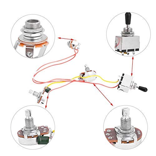 Guitar Wiring Harness, Guitar Prewired Harness Humbucker Wiring Harness Prewired 3 Way Chrome Box Toggle Switch 500K Pots for Electric Guitar with 2 Humbuckers