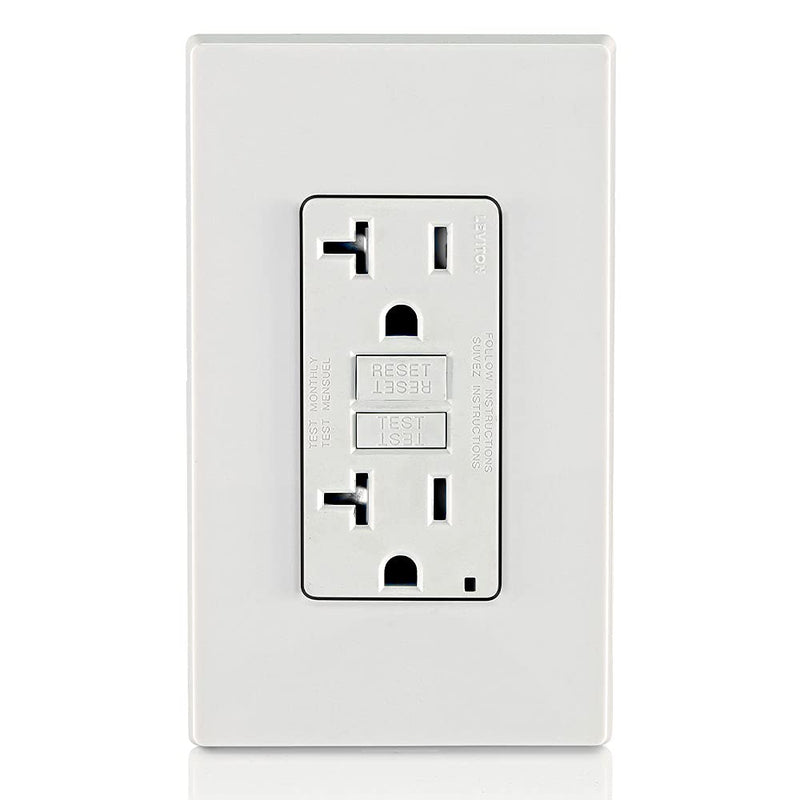 Leviton GFTR2-W Self-Test SmartlockPro Slim GFCI Tamper-Resistant Receptacle with LED Indicator, Wallplate Included, 20-Amp, White