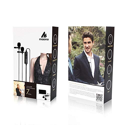 [AUSTRALIA] - Lavalier Microphones MAONO AU-200 Dual Handsfree Clip on Lapel Mic with Omnidirectional Condenser for Smartphone, Android, Camera, DSLR, Tablet, PC, Laptop, Computer 