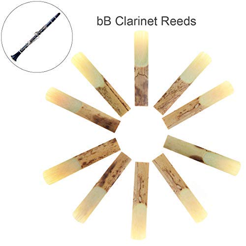 YiPaiSi 10 Pack Bb Clarinet Reeds, Professional Reeds Bb Strength 2.5, Bb Clarinet Traditional Bamboo Reeds, Bb 2.5 Clarinet Reeds for Clarinet Mouthpiece Parts