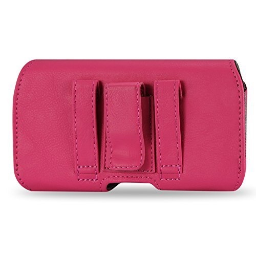 XXL Size iPhone 6S / 6 Plus 5.5" Pink Leather Belt Clip Pouch Case Cover Holster (The Phone with Otter Box Defender/LIFEPROOF/Extended Battery or Thick Case On)