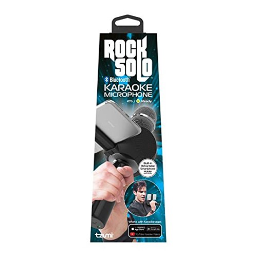 [AUSTRALIA] - Rock Solo Bluetooth Karaoke Microphone and Speaker With Retractable Smartphone Holder - Compatible With Most Karaoke Apps - Rech Black 
