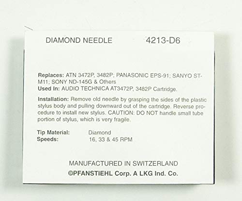 Phanstiehl Diamond Needle Stylus for Audio-Technica ATN-3472P 3482P Panasonic EPS-91 Sanyo ST-M11 Sony ND-145G: 4213-D6